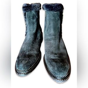 Aquatalia Lindsay ankle boots Soft suede w/ accent faux-fur trim size 10